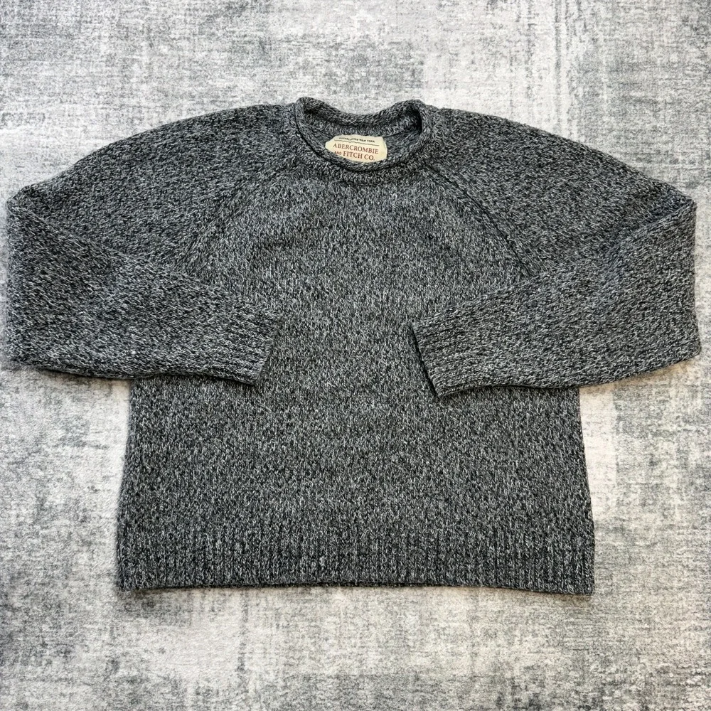 Abercrombie Fitch Sweater Large (Fits M) Gray Marled Roll Neck Fisherman Merino